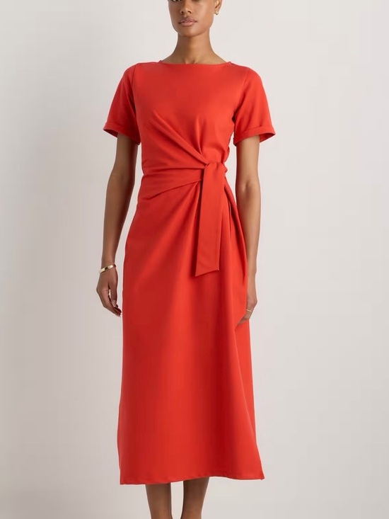 Quince Dresses & Skirts - Quince Stretch Organic Cotton Jersey Side Tie Midi Dress Chili Red 
Small NWT